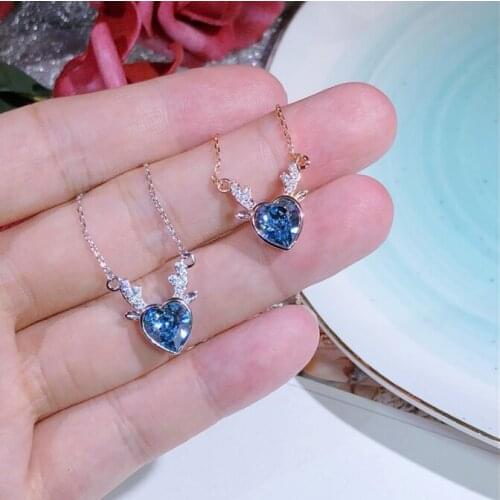 Fashion Design 925 Sterling Silver Little Antler Deer Head Elk Necklace Jewelry Classic Rose/Gold/Silver Color Chokers Necklaces