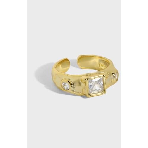 Authentic S925 Sterling Silver FINE Jewelry Clear CZ Square Gems Irregular band Ring Resiable C-608