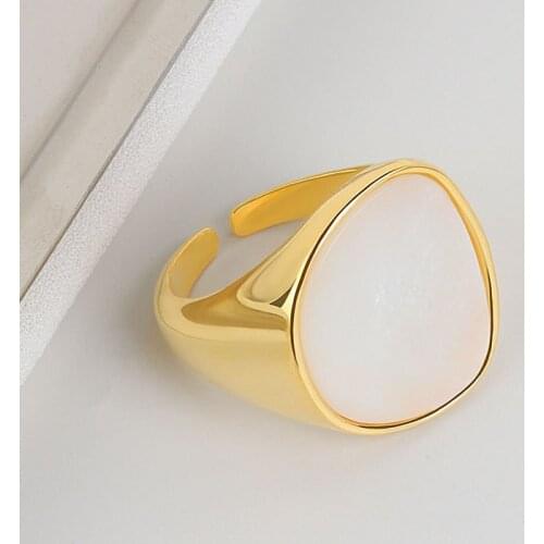 Natural Mother of Pearl Shell ring For Jewelry Making classic hot sale 925 sterling silver geometric design open ring fashion