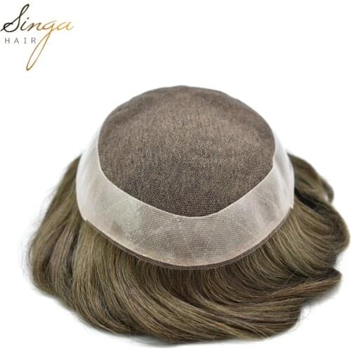 French Lace Mens Toupee 1B Off Black Durable Human Hair Hairpieces All Size Medium Density Replacement Comfortable Wig