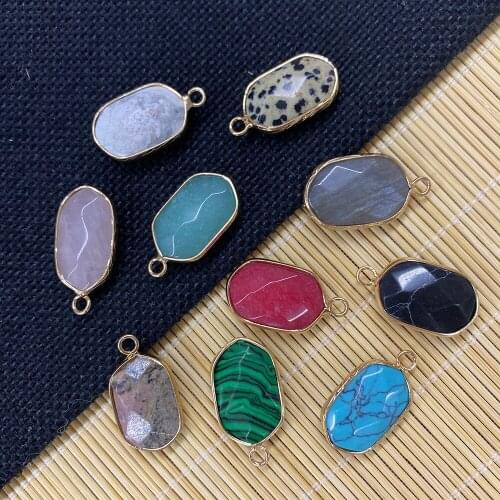 Natural Stone Oval Charm Pendant Labradorite White Turquoise Agate Used for IDY Jewelry Making Necklace Bracelet Size 14x25mm