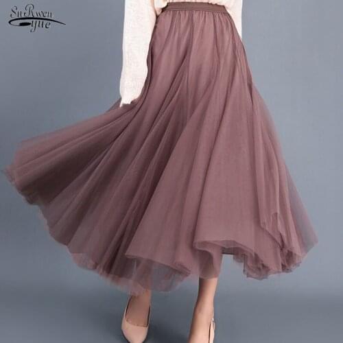 Casual Women Skirt Sweet A-line Skirts Elegant Long Skirts New Solid Tulle Skirt Graceful Mesh Women Clothing Hot Sale 4884