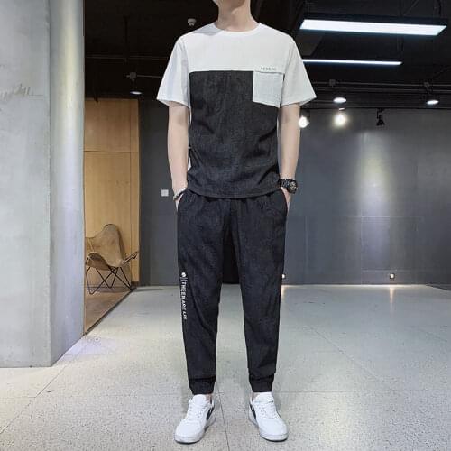2021 summer casual two-piece suit boys short sleeve pants suit students fashion handsome match casual sportswear