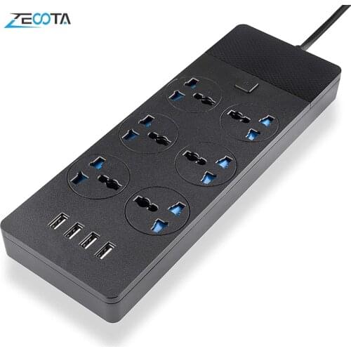 Multiple Power Strip Surge Protector 4 Way Universal Extension Sockets Lead Outlets USB Plug Adapter 2m Cord Switch Fuse Shutter