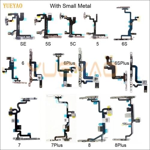 1pcs Power Flex With Metal Holder For iPhone 5 5C 5S SE 6 6S 7 8 Plus Mute Switch Power Volume Button Flex Cable