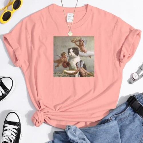 Scottish Fold Angel Crown Printing Women Tee Shirts Casual Style Tops Oversized t-Shirt Spring Summer Loose Female Tees Shirts