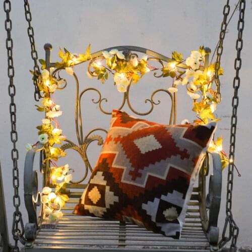 LED String Light Fake Rose Plant Hanging Ornaments Faux Silk Flower Showcase Window Door Fairy Lamp for Garden