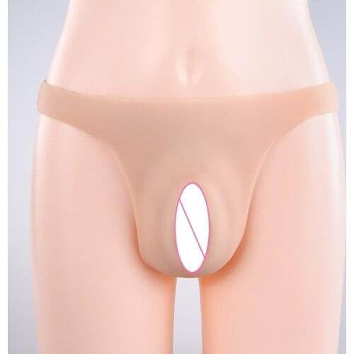 Abalone Type Labia Triangle Silicone Hiding Gaff Crossdresser Panties Men Thong with Female Tube for Love Transgender Drag Queen
