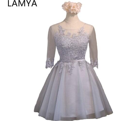 LAMYA Tulle A Line Knee- Lenghe Short Lace Up Prom Dress 2021 Fashion Sweetheart Party Gown Dresses With Sleeve