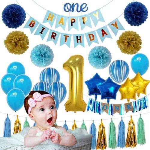 First Happy Birthday Balloons Foil Number Ballon Banner 1st Baby Boy Girl Party Decorations My 1 One Year Supplies