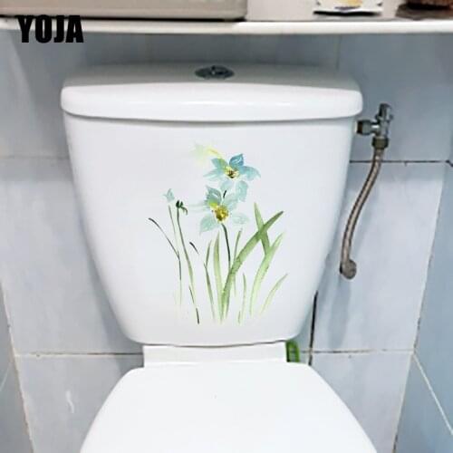 YOJA 18*24CM Elegant Daffodil Watercolor Classical Toilet Sticker WC Decor Wall Decal T1-1070
