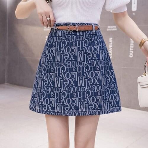 Good Quality Women Fashion Print Letters Belt Denim Skirt 2021 Summer Designer High Waist Package Hip Mini Skirts Plus Size XL