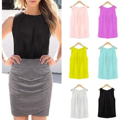 New Chiffon Women Cool Summer Blouse Black White Sleeveless Wooden Ear Solid Casual Style Round Neck Elegant Shirt Large Size