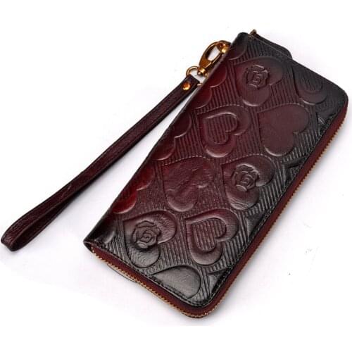 Women Love Heart Shape Wallets Long Creative Female Card Holder Wallet Luxury Coin Purse Girls Fashion Genuine Leather Money Bag