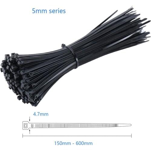 20pcs/bag 5mm Cable tie Self-locking plastic nylon tie Black Organiser Fasten Cable Wire Cable Zip Ties