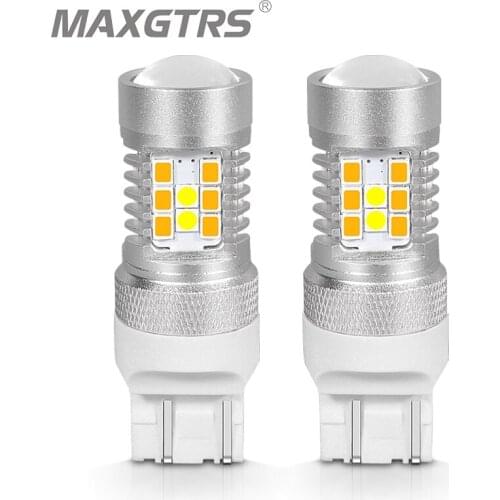 2x T20 7443 W21/5W 28SMD 2835 3030 LED Super Bright White Amber Dual Color Switchback LED DRL Turn Signal Light Bulbs