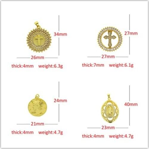 3pcs 2021 Stylish Gold Copper Religious Cross The Virgin Pave Crystal Micron CZ Charm Pendant For Making DIY Jewelry Necklace