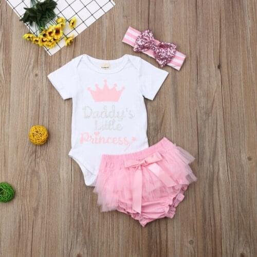 3Pcs Newborn Kid Baby Girl Daddys Princess Romper Tutu Shorts Summer Outfit