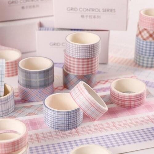 6pcs/set Washi Tape Set Cute Grid Washi Tape Stickers Masking Tape Scrapbooking Kawaii Stationery Supplies Diary Decorative DIY