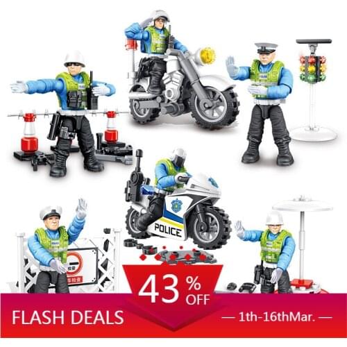 6pcs/lot XJ841 Urban Traffic Police Assembled traffic light Building Blocks Height 5.5cm action figures toys for children gifts
