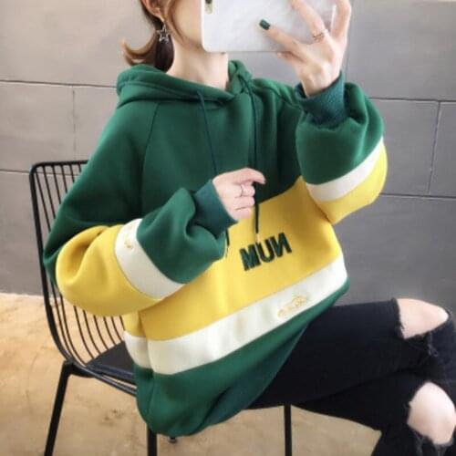 #7030 Hoodies Sweatshirt Tops Pullovers Green Blue Red Autumn Winter Korean Style Casual Loose Thick Preppy Style Coat Tracksuit