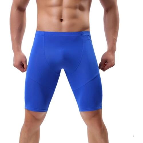 8 Color Smooth Sexy Underwear Men Shorts Swimwear Boxer Trunks Mens Legging Fitness Tight Middle Pants Running Underpants M-XXL