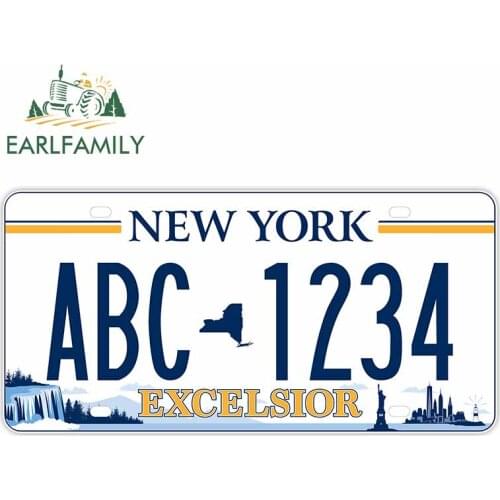 EARLFAMILY 13cm x 6.4cm for New York License ABC 1234 Anime Car Stickers Trunk Surfboard RV VAN Decal Motorcycle Car Accessories