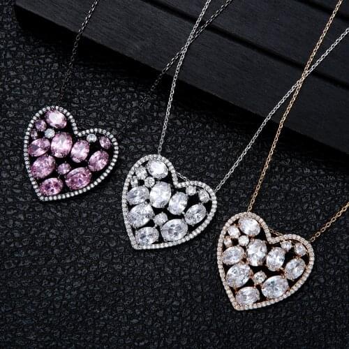 White Zircon Heart shape Pendant Necklace Gold Color Link Chain Choker Necklace For Women Wedding Bijoux Wholesale D1318