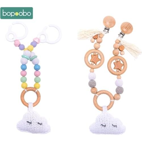 Bopoobo 1PC Crochet Cloud Baby Rattle Infant Toys For Crib Mobile Bed Bell Toy Pram Cart Chain Wooden Stroller Mobile Newborn