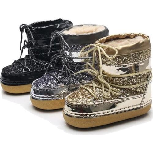 Girl Children Snow Boots Kids Boy Boot Sneakers Thicken Winter cold Freeze Children Shoes For Girls Kids Sliver Gold size 27-42