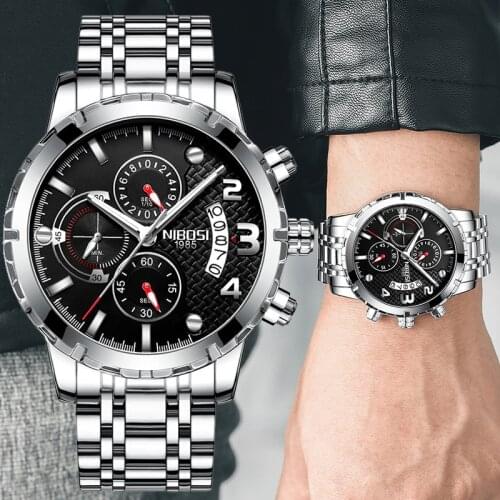 NIBOSI Mens Watches Military Waterproof Business Fashion Top Quartz Watch Men Sports Casual Full Steel Watch Relogio Masculino