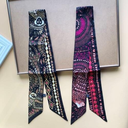 2021 New Luxury Brand Purple Women Silk Scarf Bag Skinny Scarves Design Wrist Towel Foulard Neckerchief Headband For Ladies