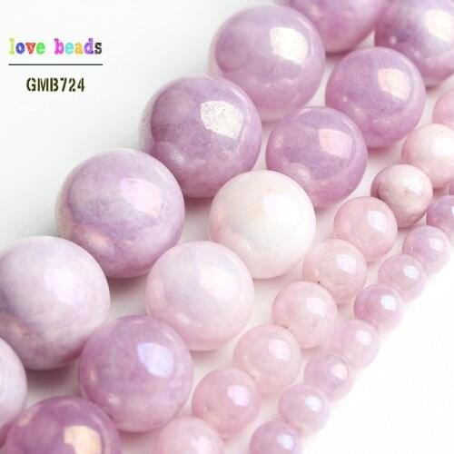 Purple Beads Electroplated Stone DIY Beads for DIY Bracelet Jewelry Making Angelite 15" Strand 4/6/10/12mm