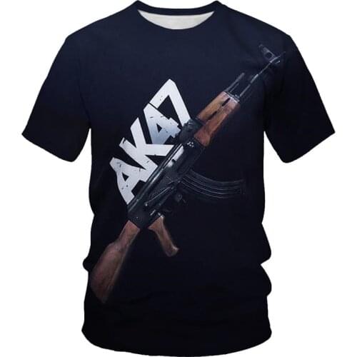 Summer fashion mens t-shirt for men t-shirt rifle AK473D printed casual t-shirt mens hip-hop street t-shirt for men