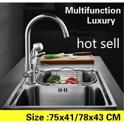 Free shipping Apartment vogue multifunction do the dishes kitchen double groove sink 304 stainless steel hot sell 75x41/78x43 CM