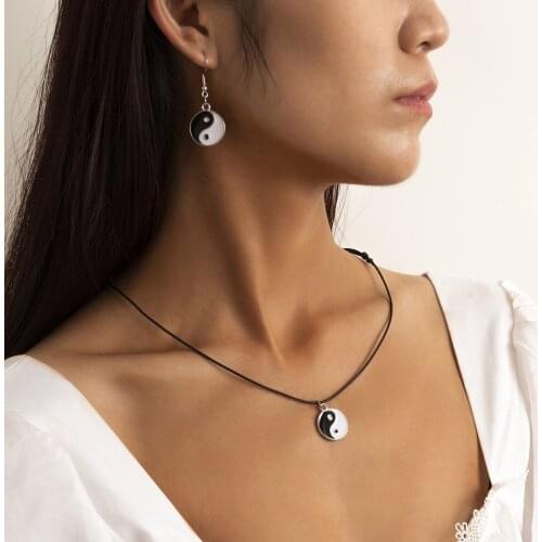 Fashion Jewelry Sets Necklace/Earrings Womens Black and White and Tai Chi Adjustable Necklace/Earrings Jewelry for Girls