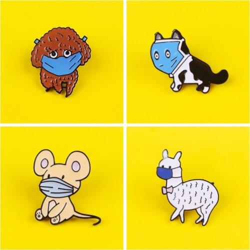 Cartoon Masked Animals Brooch Fashion Cute Cat Dog Badges Metal for Backpack Badge Pin Fun Trendy Outside Clothing Jewelry Gift