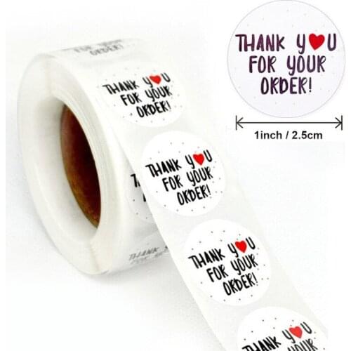 Round Shape Label Sticker THANK YOU FOR YOUR ORDER Store Gift Label Sticker White Sealing Stickers 500pcs/roll