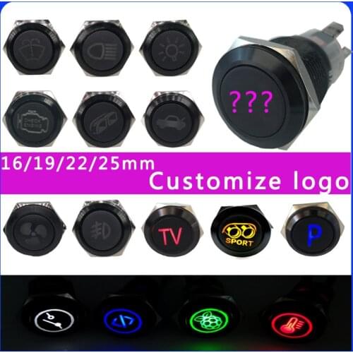 Customizable 19mm Alumina Momenary/Latching for car speaker horn Wipper button switch Led logo symbols light fixed Car hazard