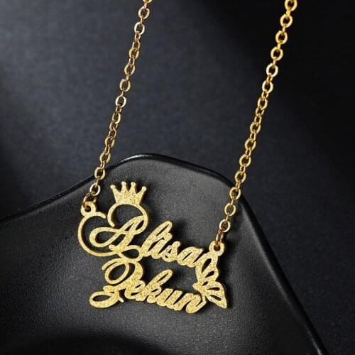 Personalized Name Crown Necklace Stainless Steel Frosted Tiny Gold Initial Letter Piercing Necklace Jewelry Gifts Bijoux Femme