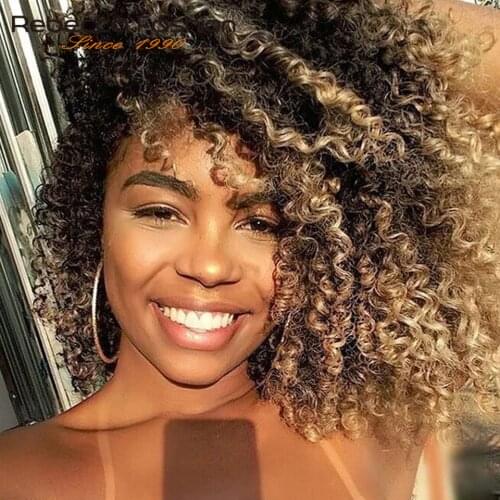 Rebecca Peruvian Remy Hair Kinky Curly Hair Omber Blonde Wig Machine Made Short Curly Human Hair Wigs For Black Women Mix Color