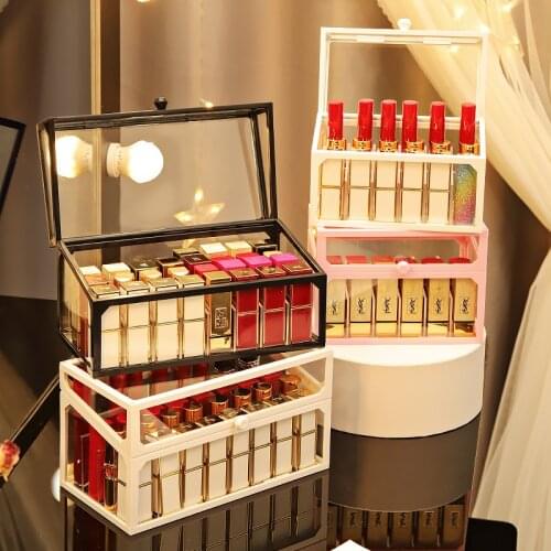 Transparent Dust Proof With Cover Glass Lipstick Storage Box Desktop Finishing Makeup Organizer Multi Cell Display Shelf
