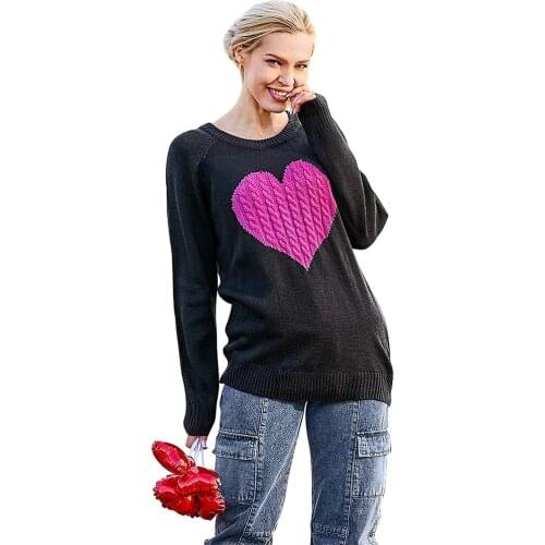 Womens Pullover Sweaters Knitted Long Sleeve Crewneck Cute Heart Knitted Sweaters Jumper Cozy Tops Women Knitwear Pullover