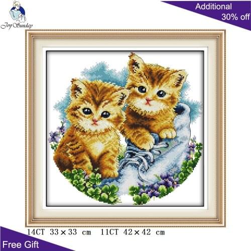 Joy Sunday Little Cats Cross Stitch D187 14CT 11CT Stamped and Counted Home Decoration Lovely Cats Needlework Cross Stitch Kits
