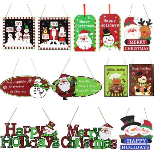 E7CB Merry Christmas Wooden Sign Snowman Santa Hanging Plaque Door Hanger Xmas Decor