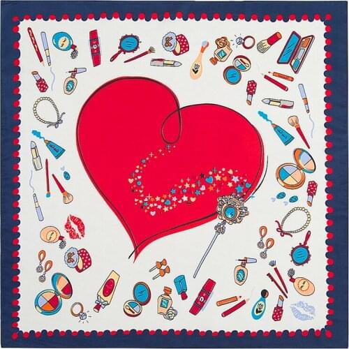 60cm Fashion Accessories bohemian Love Print Small Square Scarves Hijab Luxury Brand Women Twill Silk Scarf 2021 New Headband