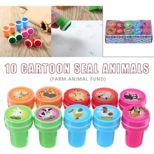 10Pcs Cute Self-ink Farm Animals Stamps Cartoon Pattern Self Inking Stampe For Children Drawing Toy Scrapbooking Paper Card Gift