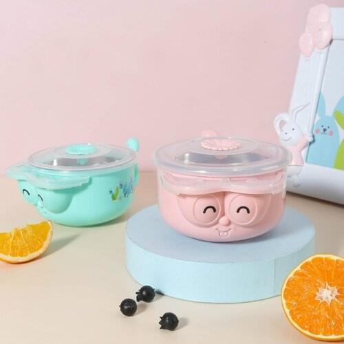 StainlessSteel Food Insulation Bowl Water Injection Thermos Cup Children Eat Dishes Tableware Baby Sucker Feeding Insulated Bowl