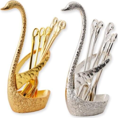 Cutlery Storage Tool Cygnus Fruit Fork Spoon Suit Zinc Alloy Swan Kitchen Gift Tableware Fruit Fork Coffee Spoon Combination
