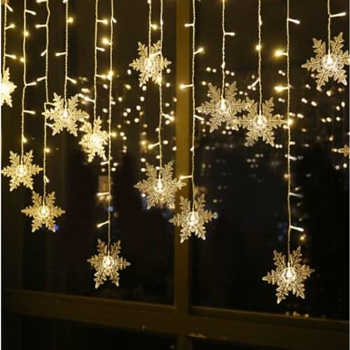 LED night light Fairy Christmas lamp holiday lighting AC 220V EU plug snowflake 96 led Curtain String Light Garland Decoration